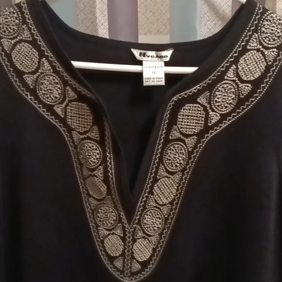 FINAL PRICE NYGARD COLLECTION black sleeveless embroidered collar blouse Size 1X - Picture 3 of 4